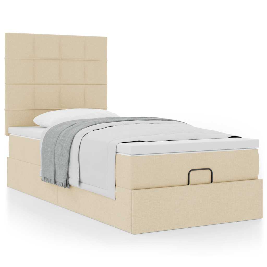 Lit ottoman avec matelas crème 90x200 cm tissu - XIOS