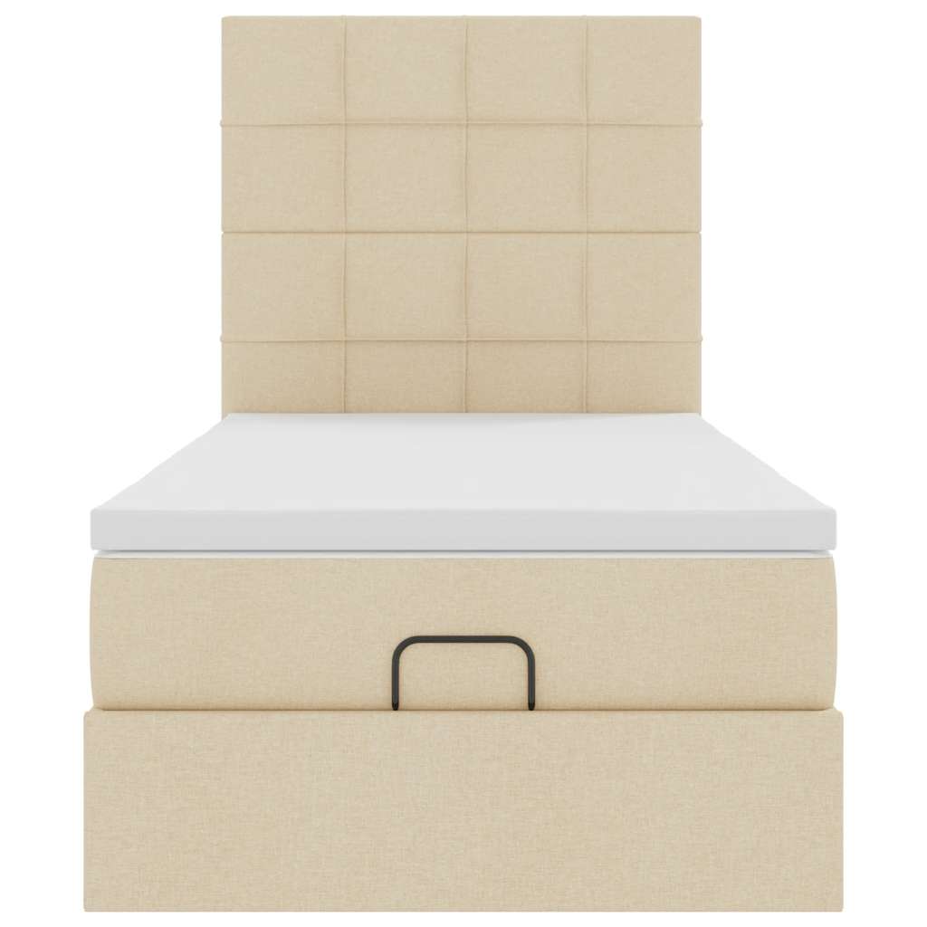 Lit ottoman avec matelas crème 90x200 cm tissu - XIOS