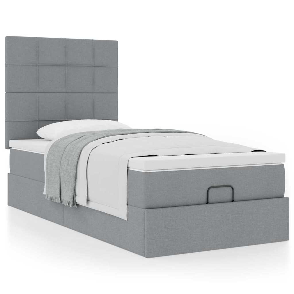 Lit ottoman avec matelas gris clair 100x200 cm tissu - XIOS