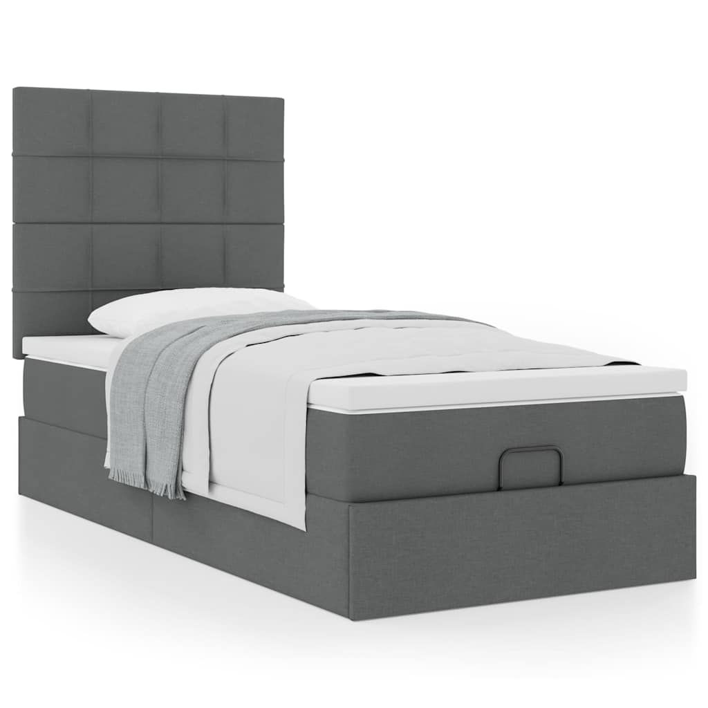 Cadre de lit ottoman avec matelas gris foncé 100x200 cm tissu - XIOS