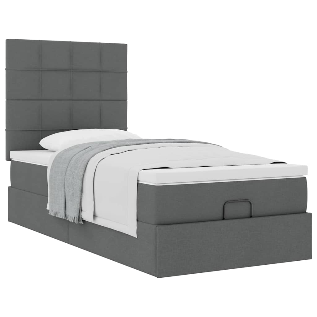 Cadre de lit ottoman avec matelas gris foncé 100x200 cm tissu - XIOS