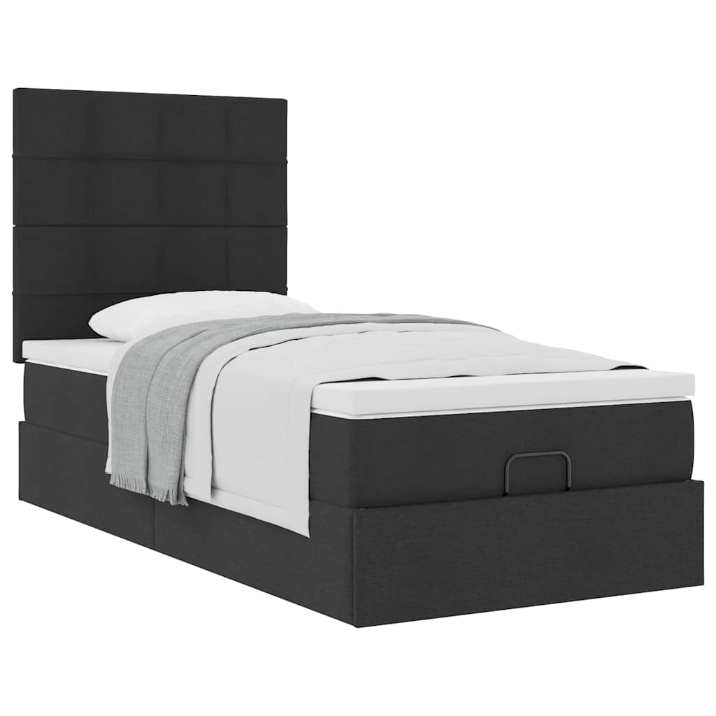 Lit ottoman avec matelas noir 100x200 cm tissu - XIOS