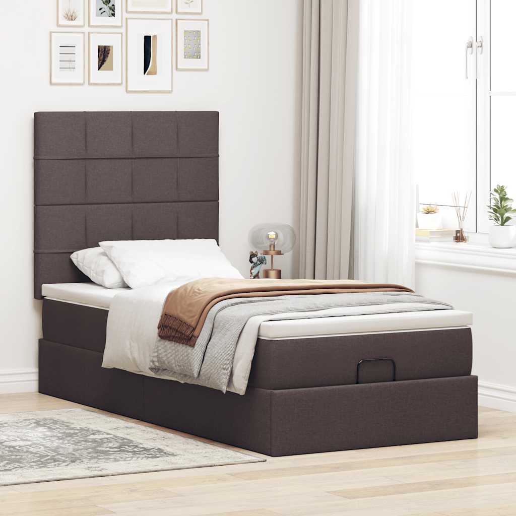 Lit ottoman avec matelas marron foncé 100x200 cm tissu - XIOS