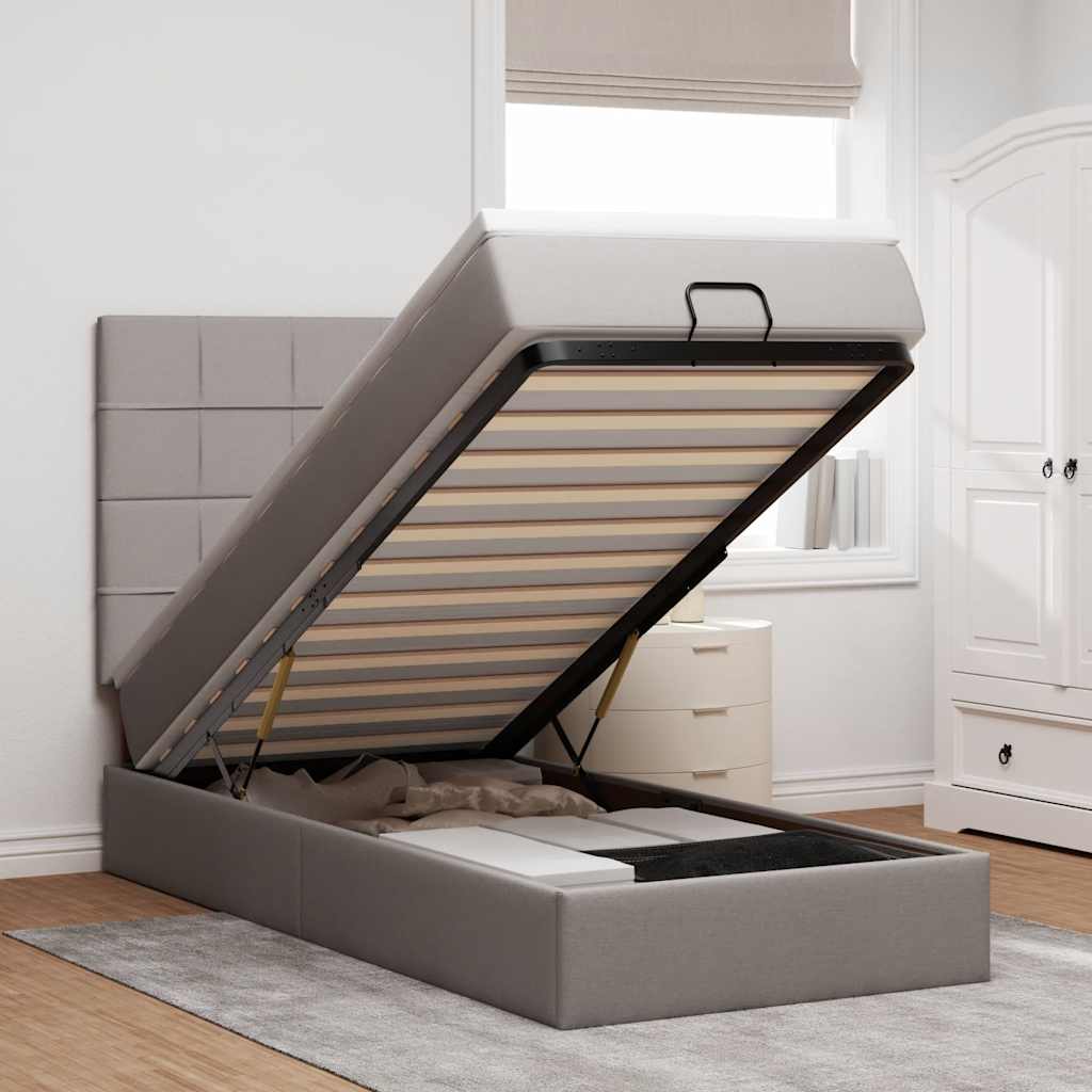 Lit ottoman avec matelas taupe 100x200 cm tissu