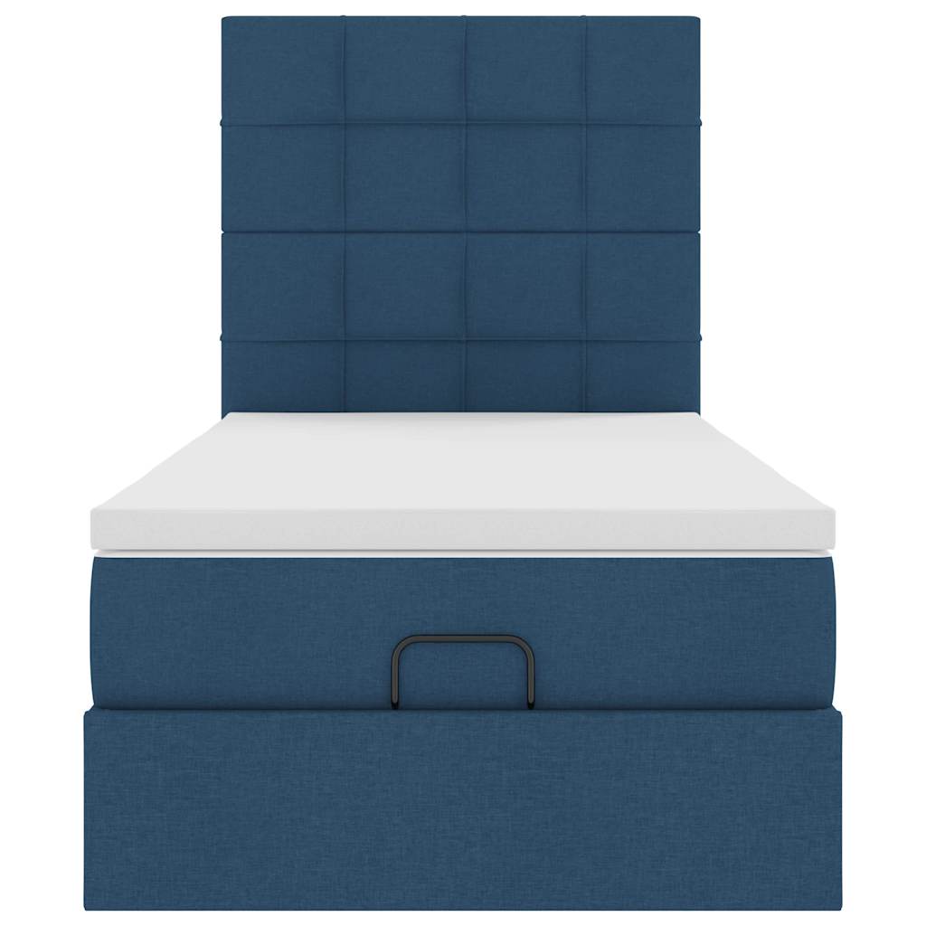 Lit ottoman avec matelas bleu 100x200 cm tissu - XIOS