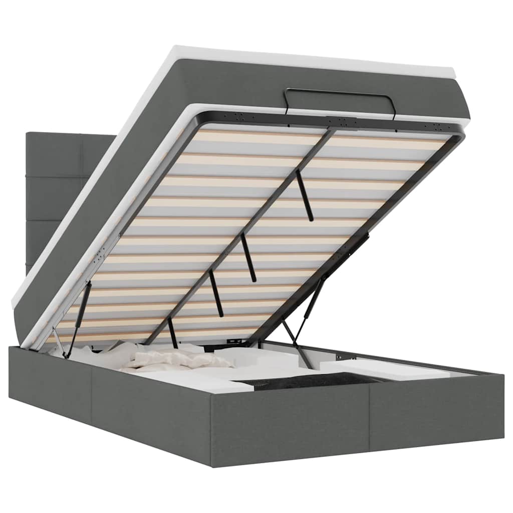 Cadre de lit ottoman avec matelas gris foncé 120x190 cm tissu - XIOS