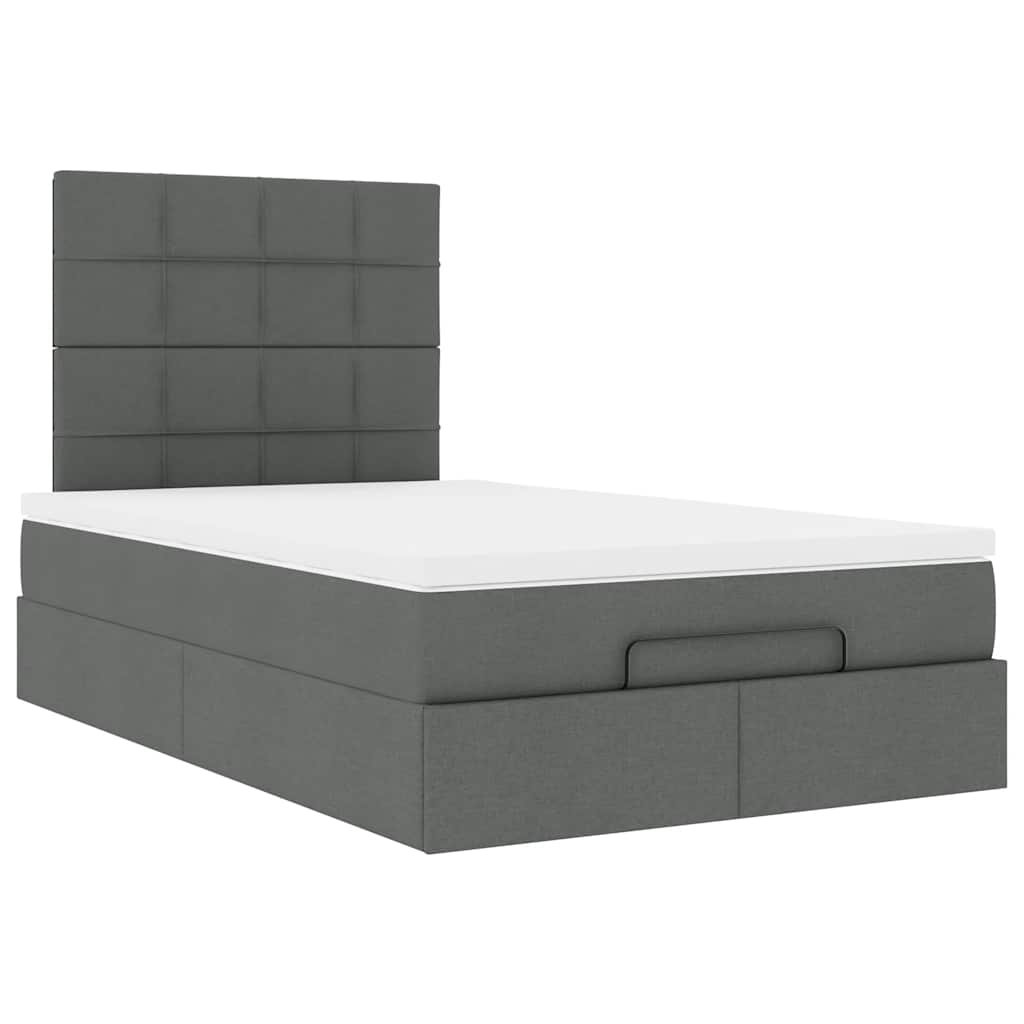 Cadre de lit ottoman avec matelas gris foncé 120x190 cm tissu - XIOS