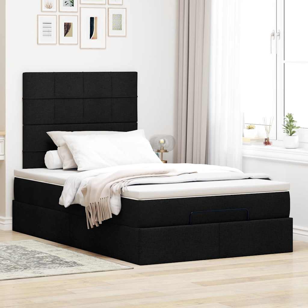 Cadre de lit ottoman avec matelas noir 120x190 cm tissu - XIOS