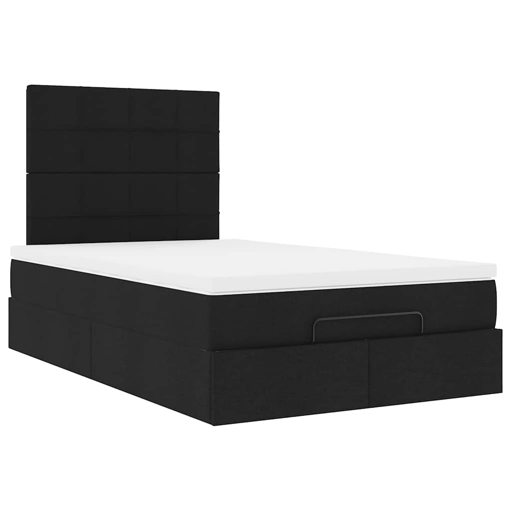 Cadre de lit ottoman avec matelas noir 120x190 cm tissu - XIOS