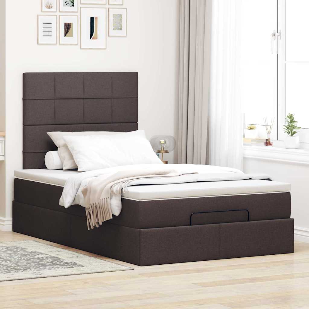 Cadre de lit ottoman avec matelas marron foncé 120x190 cm tissu - XIOS