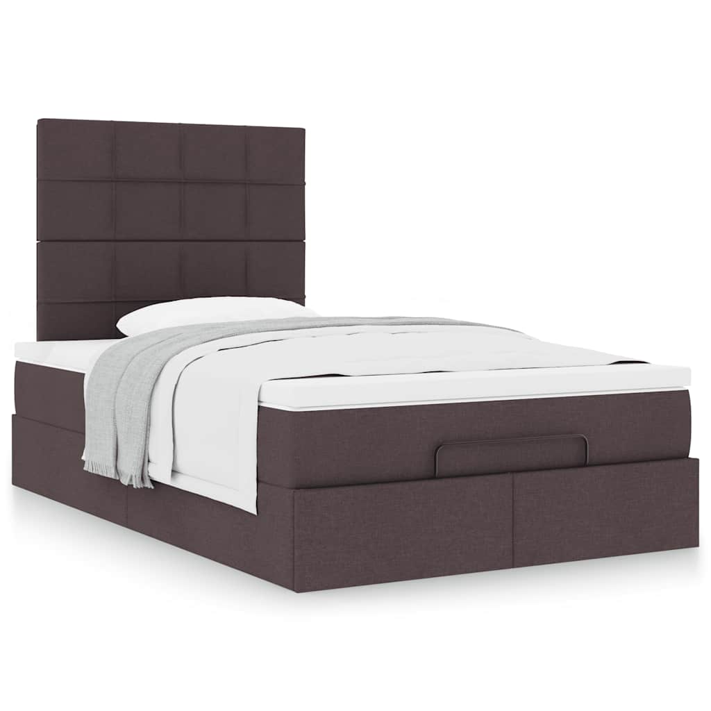 Cadre de lit ottoman avec matelas marron foncé 120x190 cm tissu - XIOS