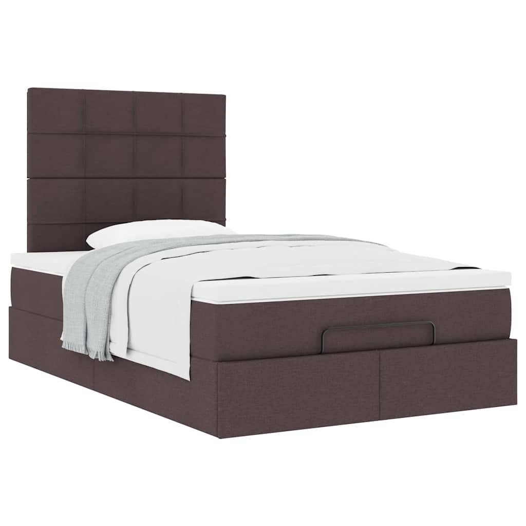 Cadre de lit ottoman avec matelas marron foncé 120x190 cm tissu - XIOS