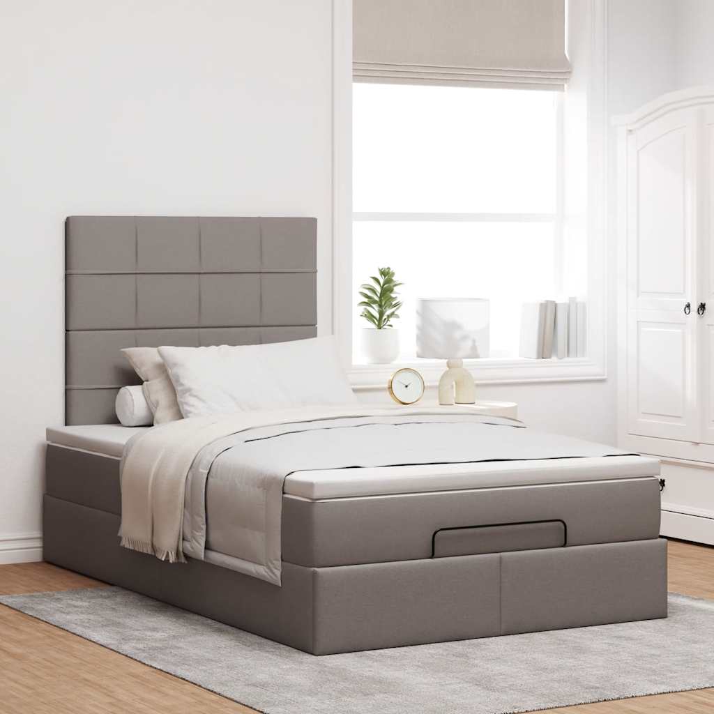 Cadre de lit ottoman avec matelas taupe 120x190 cm tissu - XIOS