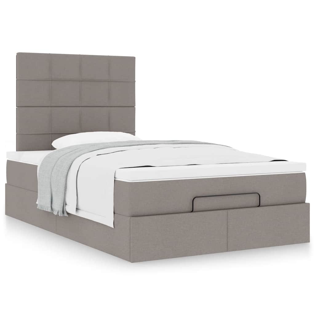 Cadre de lit ottoman avec matelas taupe 120x190 cm tissu - XIOS