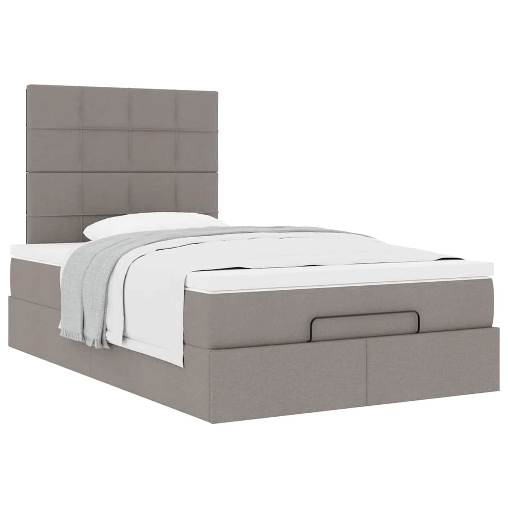 Cadre de lit ottoman avec matelas taupe 120x190 cm tissu - XIOS