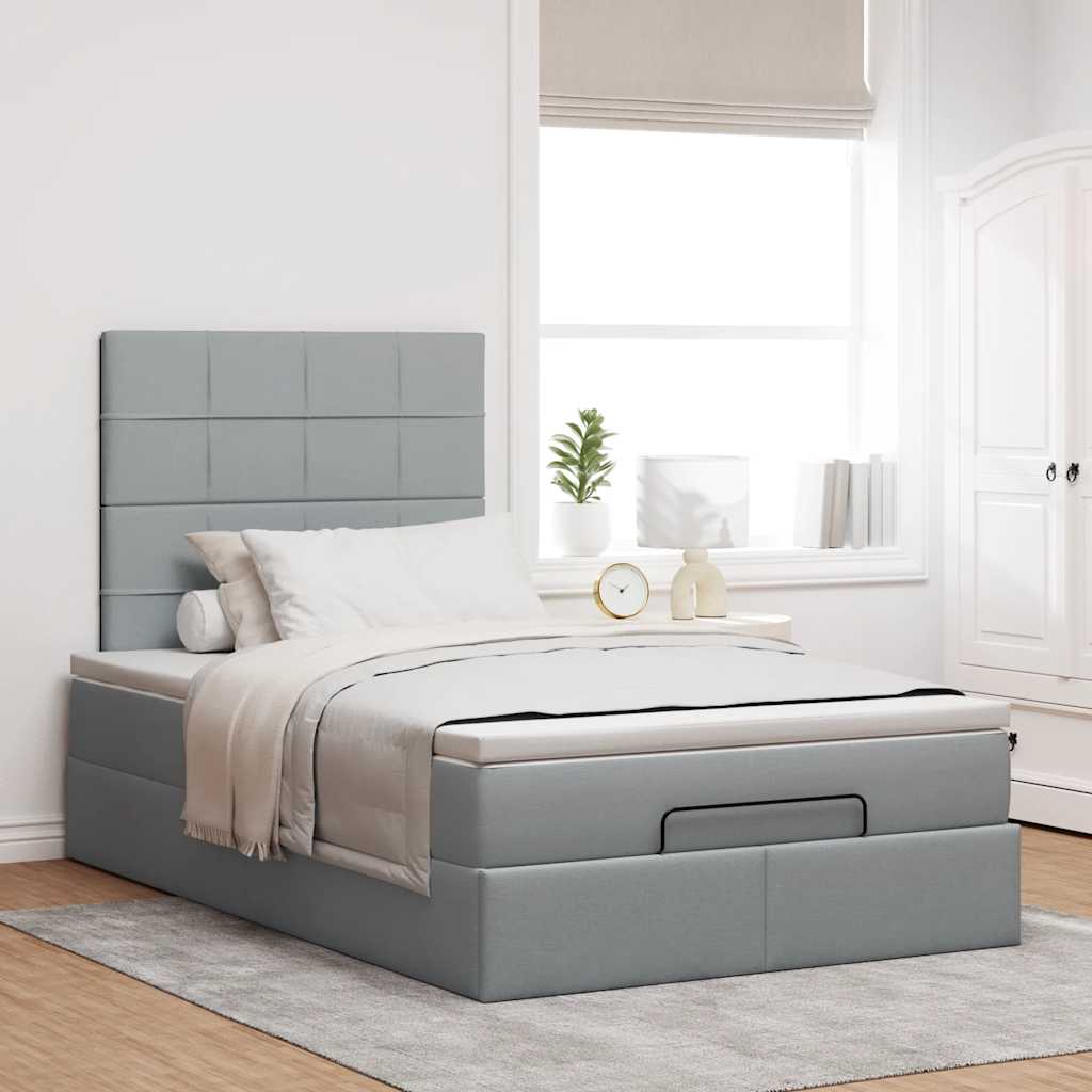 Cadre de lit ottoman et matelas gris clair 120x200 cm tissu - XIOS