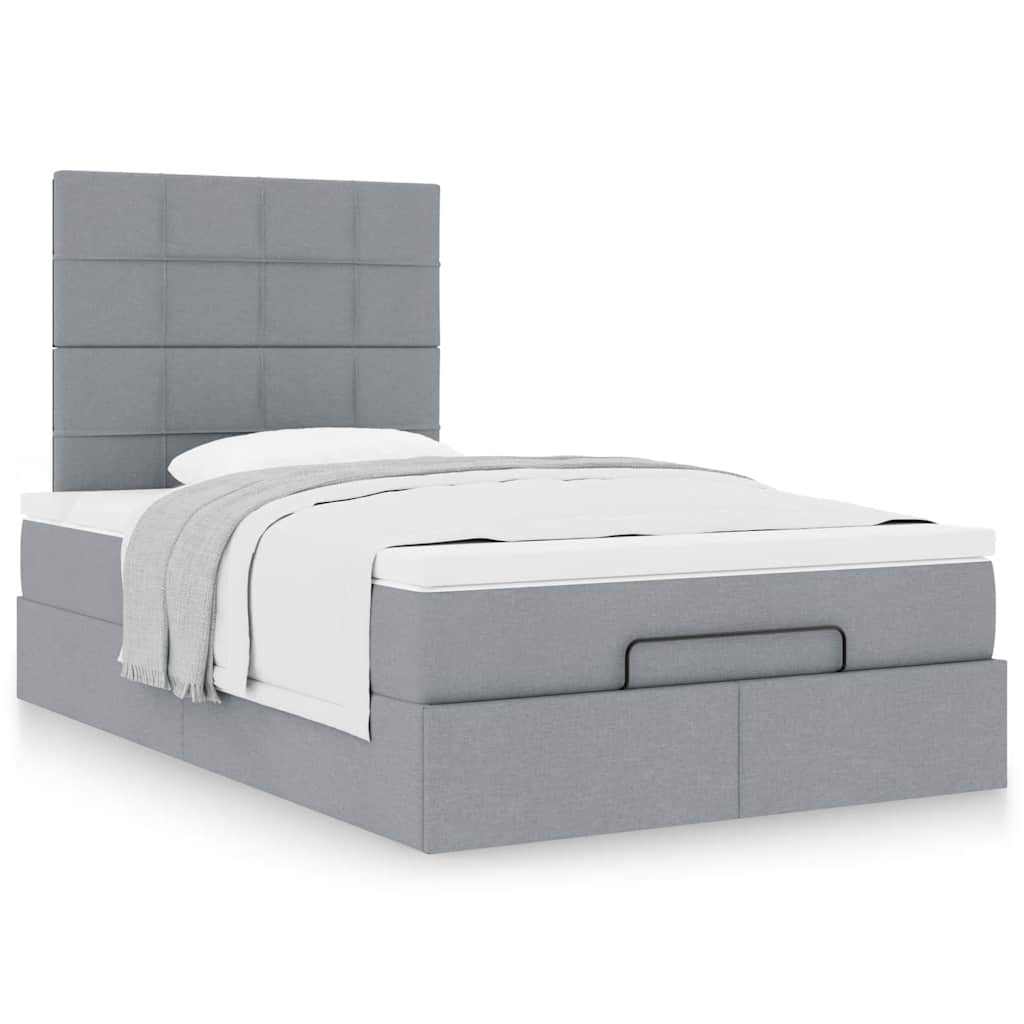Cadre de lit ottoman et matelas gris clair 120x200 cm tissu - XIOS