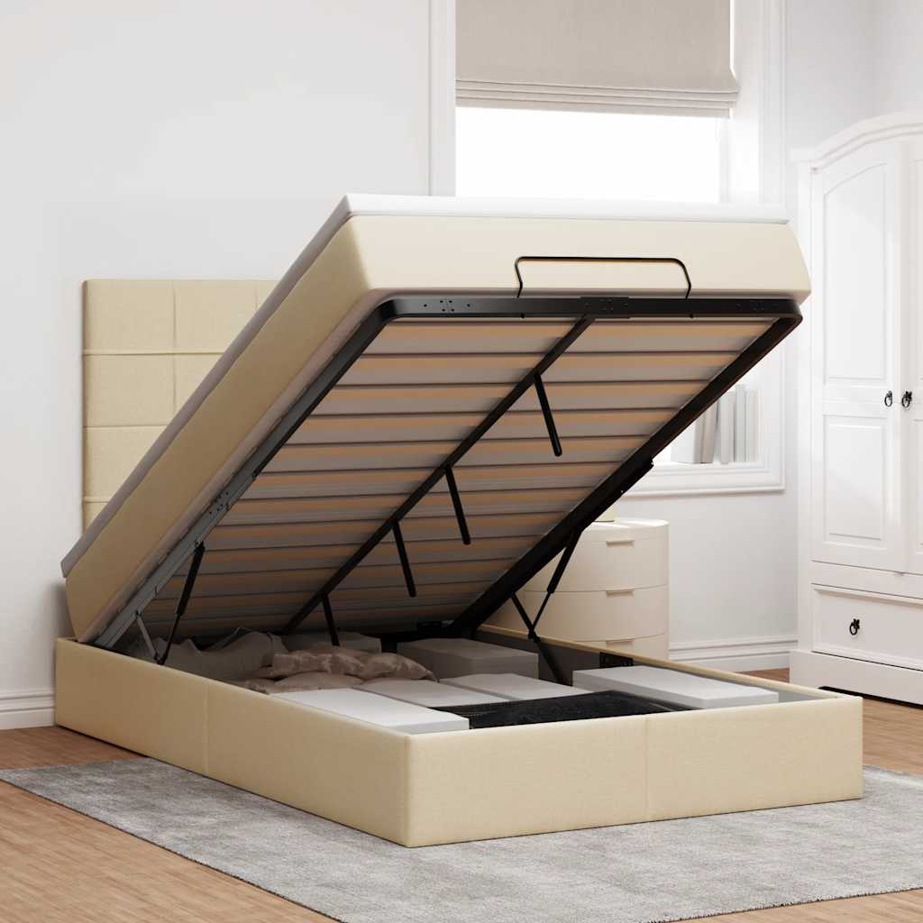 Cadre de lit ottoman avec matelas crème 120x200cm tissu
