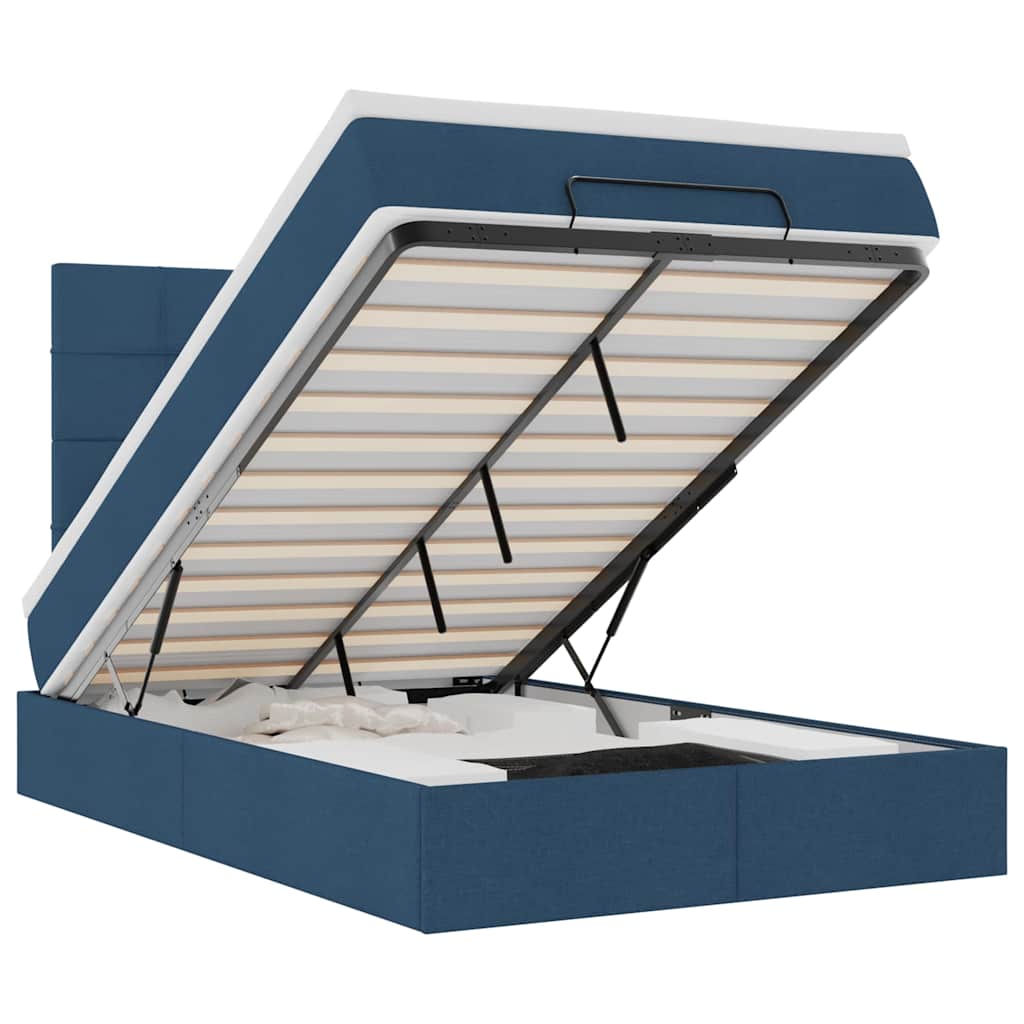 Cadre de lit ottoman avec matelas bleu 120x200 cm tissu - XIOS