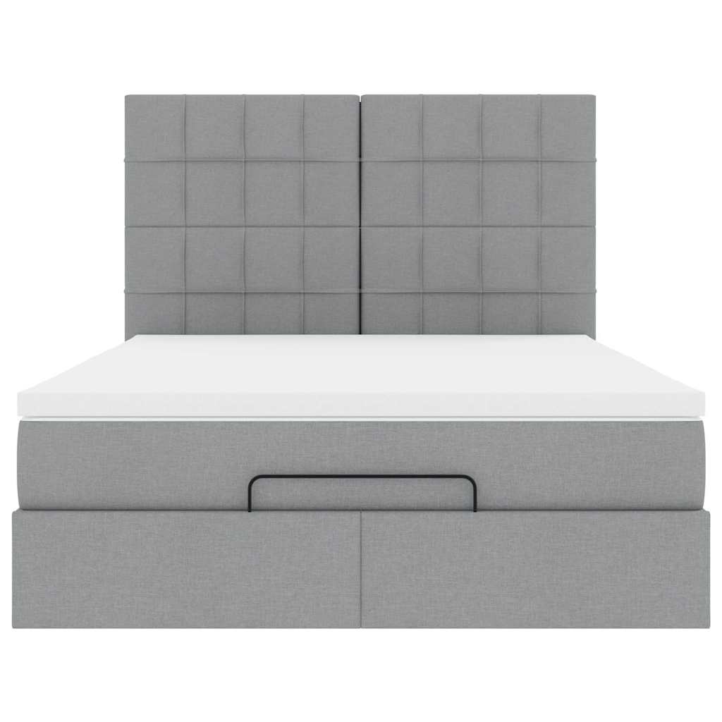 Cadre de lit ottoman et matelas gris clair 140x190 cm tissu