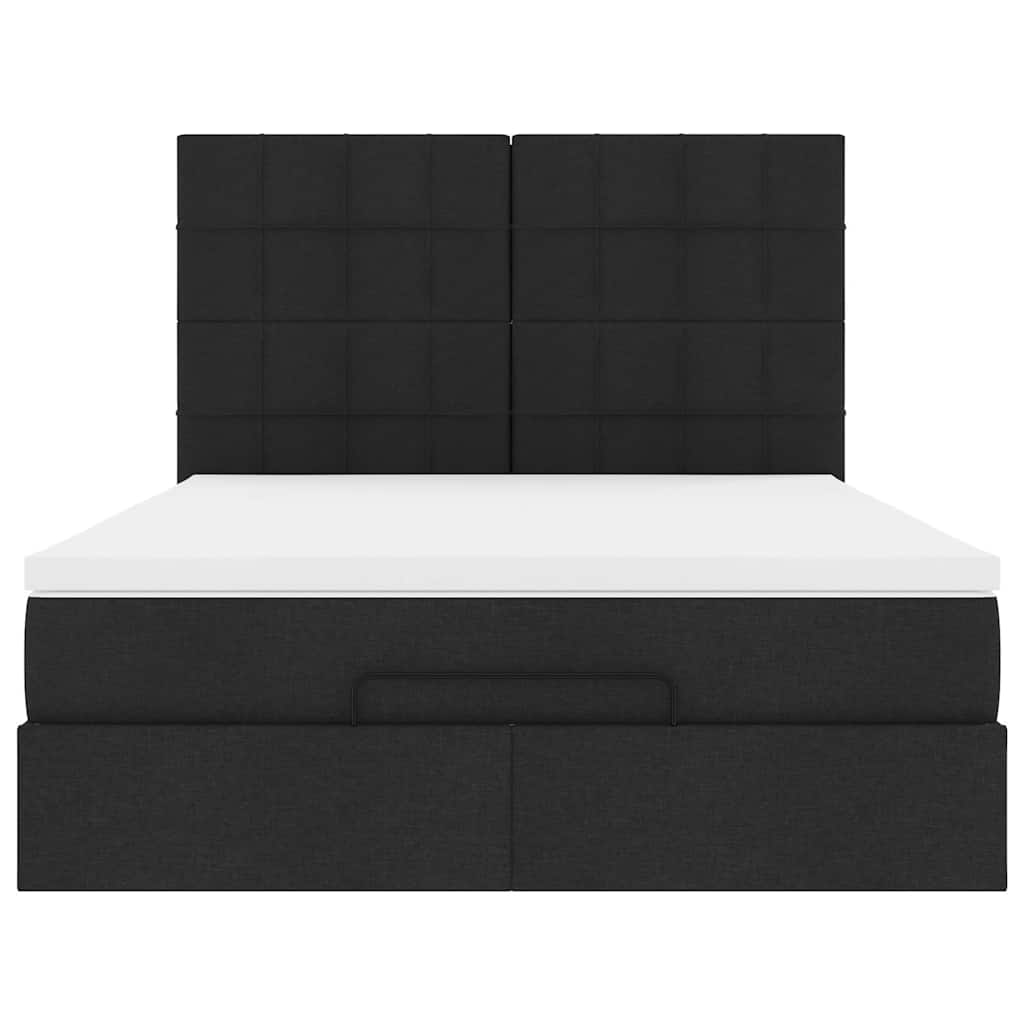 Cadre de lit ottoman avec matelas noir 140x190 cm tissu - XIOS