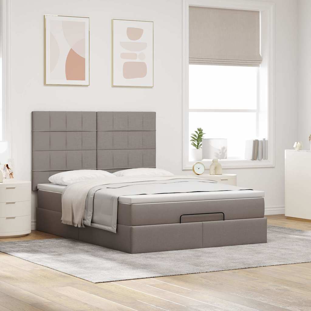 Cadre de lit ottoman avec matelas taupe 140x190 cm tissu - XIOS