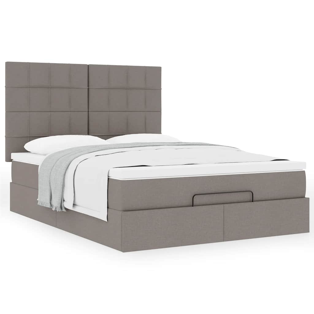 Cadre de lit ottoman avec matelas taupe 140x190 cm tissu - XIOS