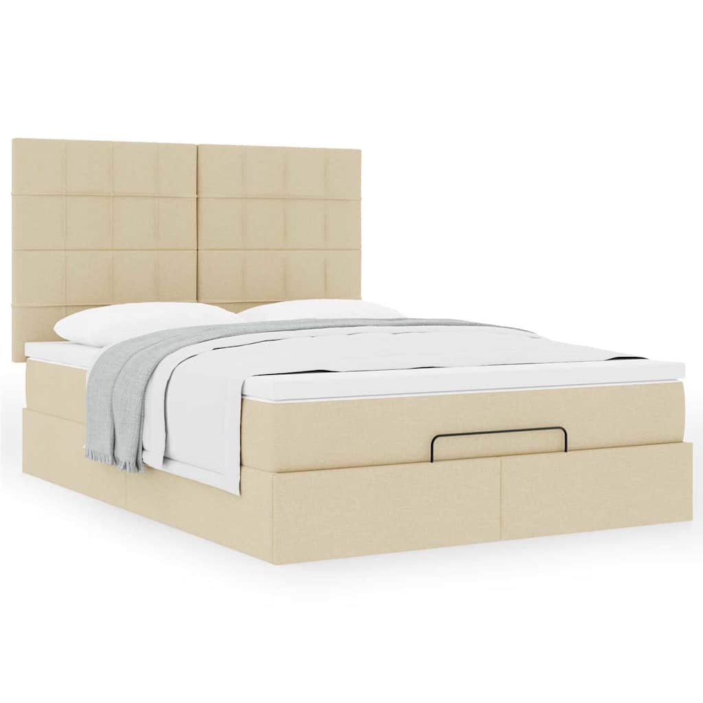 Cadre de lit ottoman avec matelas crème 140x190 cm tissu - XIOS