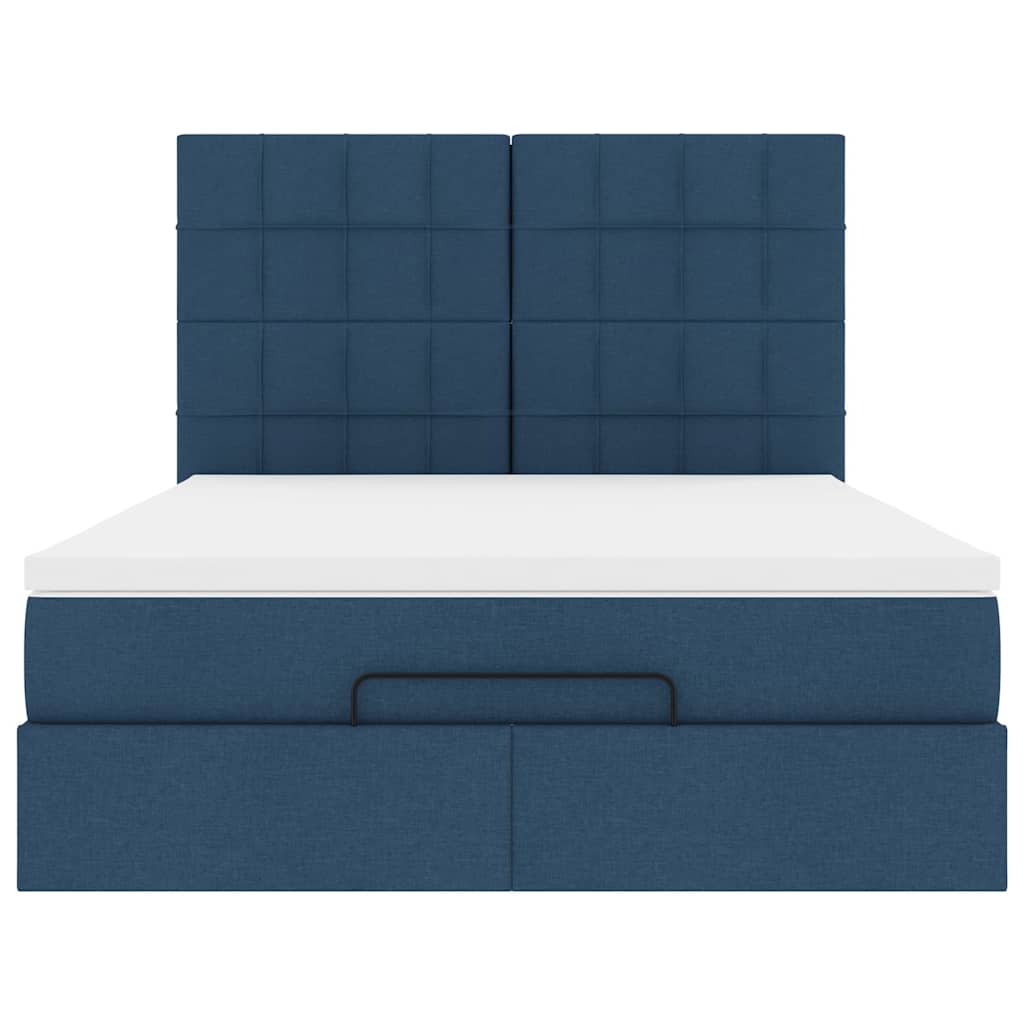 Cadre de lit ottoman avec matelas bleu 140x190 cm tissu - XIOS