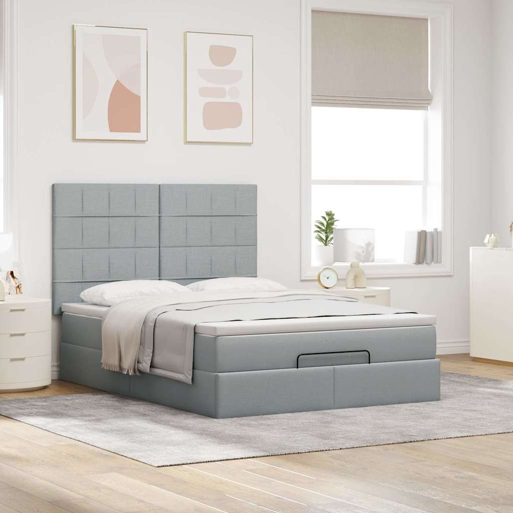 Cadre de lit ottoman et matelas gris clair 140x200 cm tissu