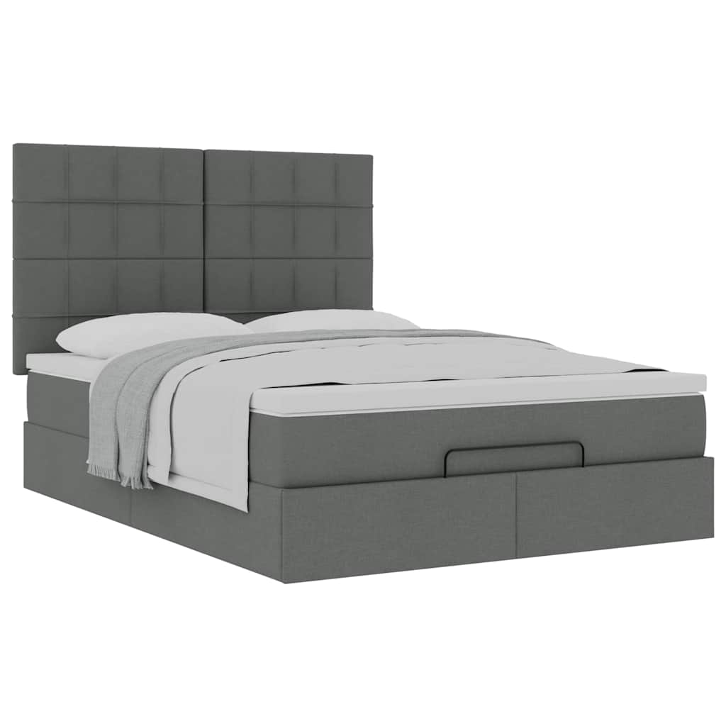 Cadre de lit ottoman avec matelas gris foncé 140x200 cm tissu - XIOS