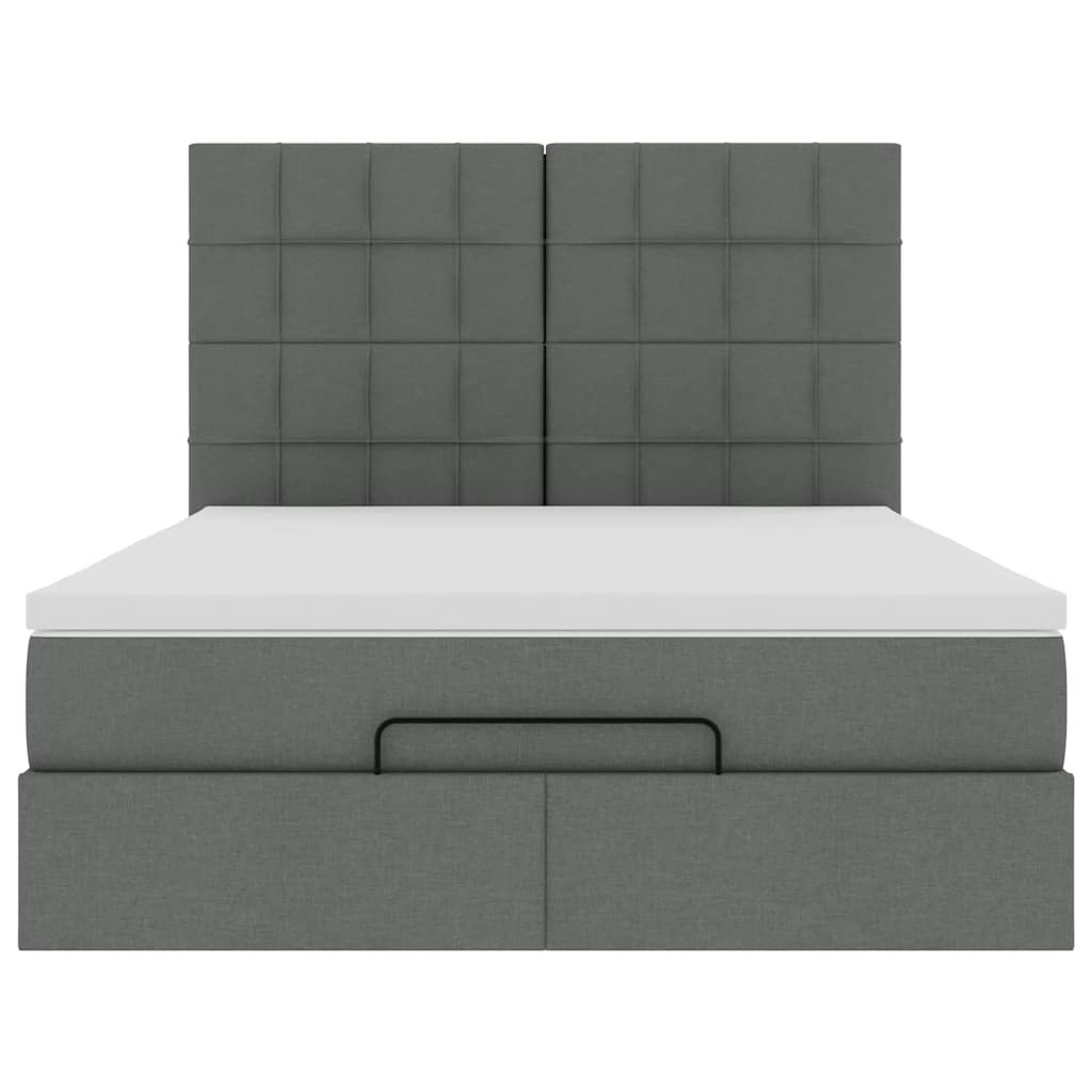 Cadre de lit ottoman avec matelas gris foncé 140x200 cm tissu - XIOS