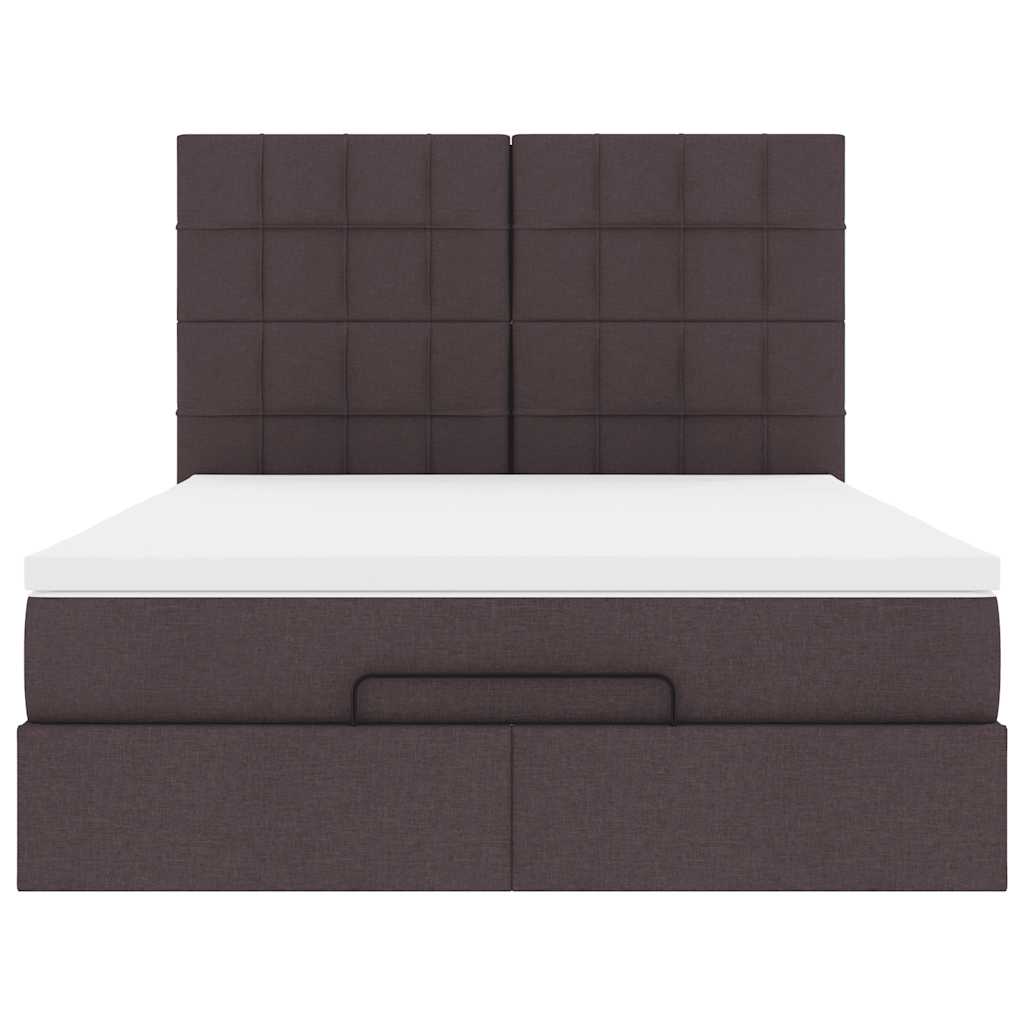 Cadre de lit ottoman avec matelas marron foncé 140x200 cm tissu - XIOS