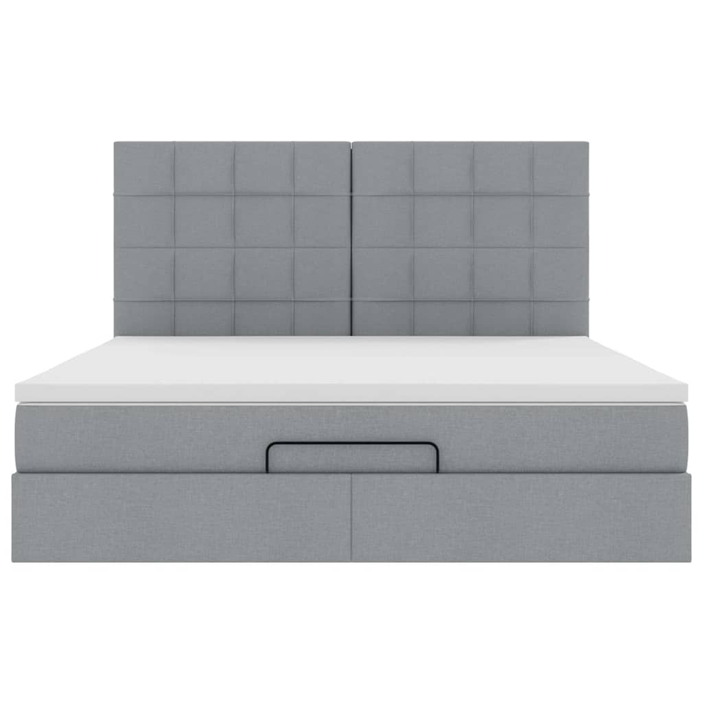 Cadre de lit ottoman et matelas gris clair 160x200cm tissu - XIOS