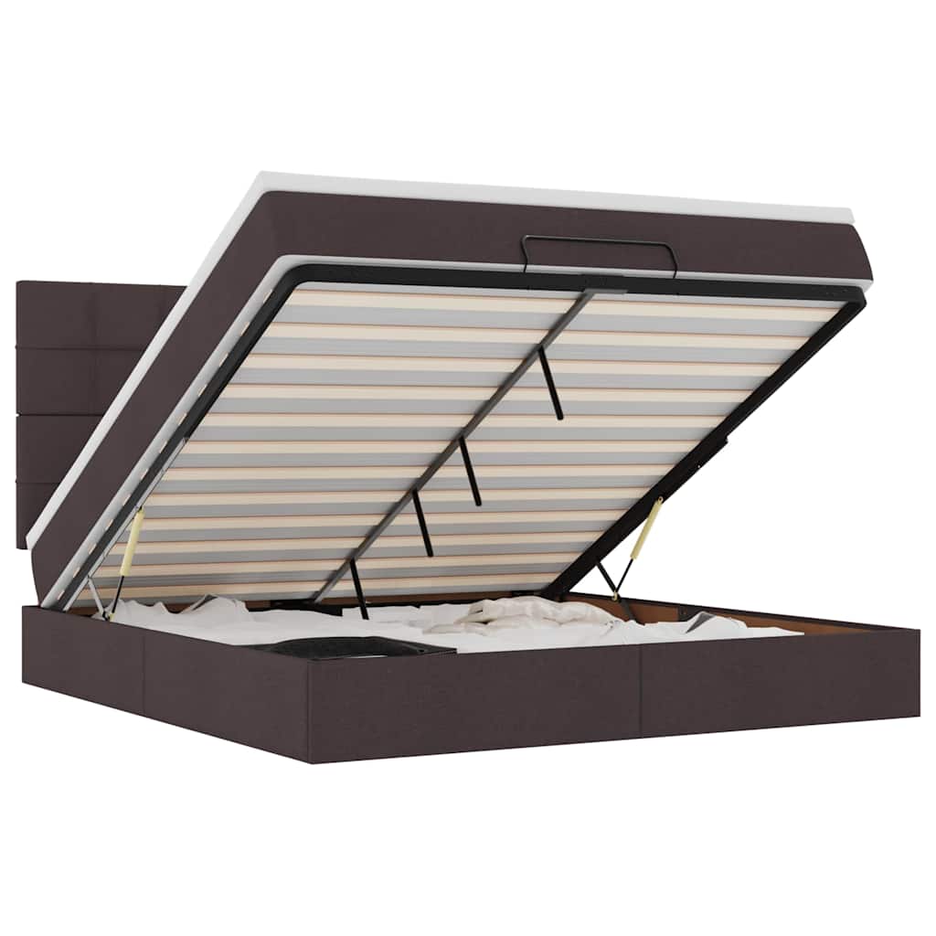 Cadre de lit ottoman avec matelas marron foncé 160x200 cm tissu - XIOS