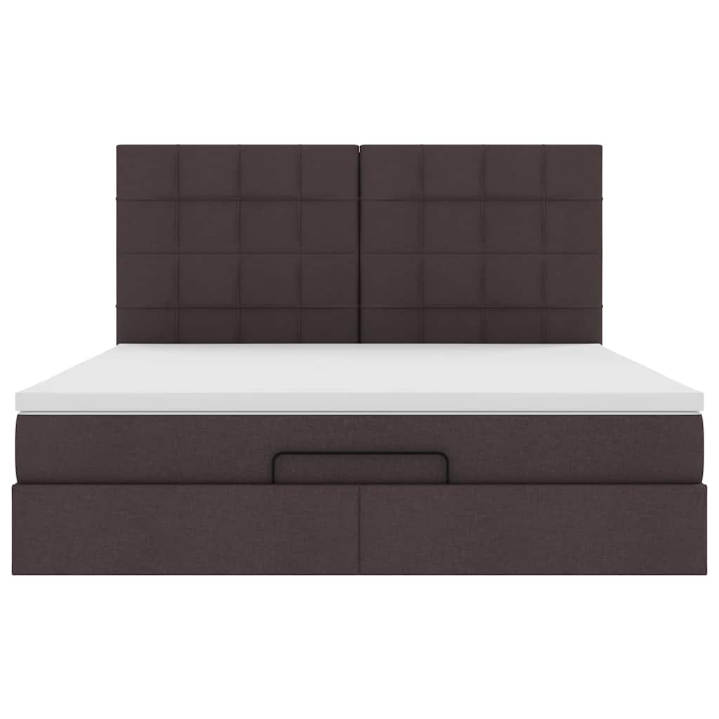 Cadre de lit ottoman avec matelas marron foncé 160x200 cm tissu - XIOS