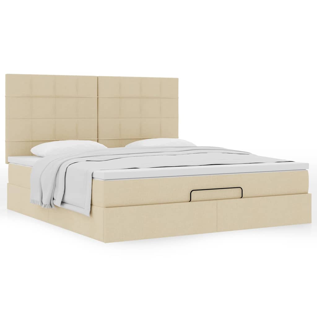 Cadre de lit ottoman avec matelas crème 160x200 cm tissu - XIOS
