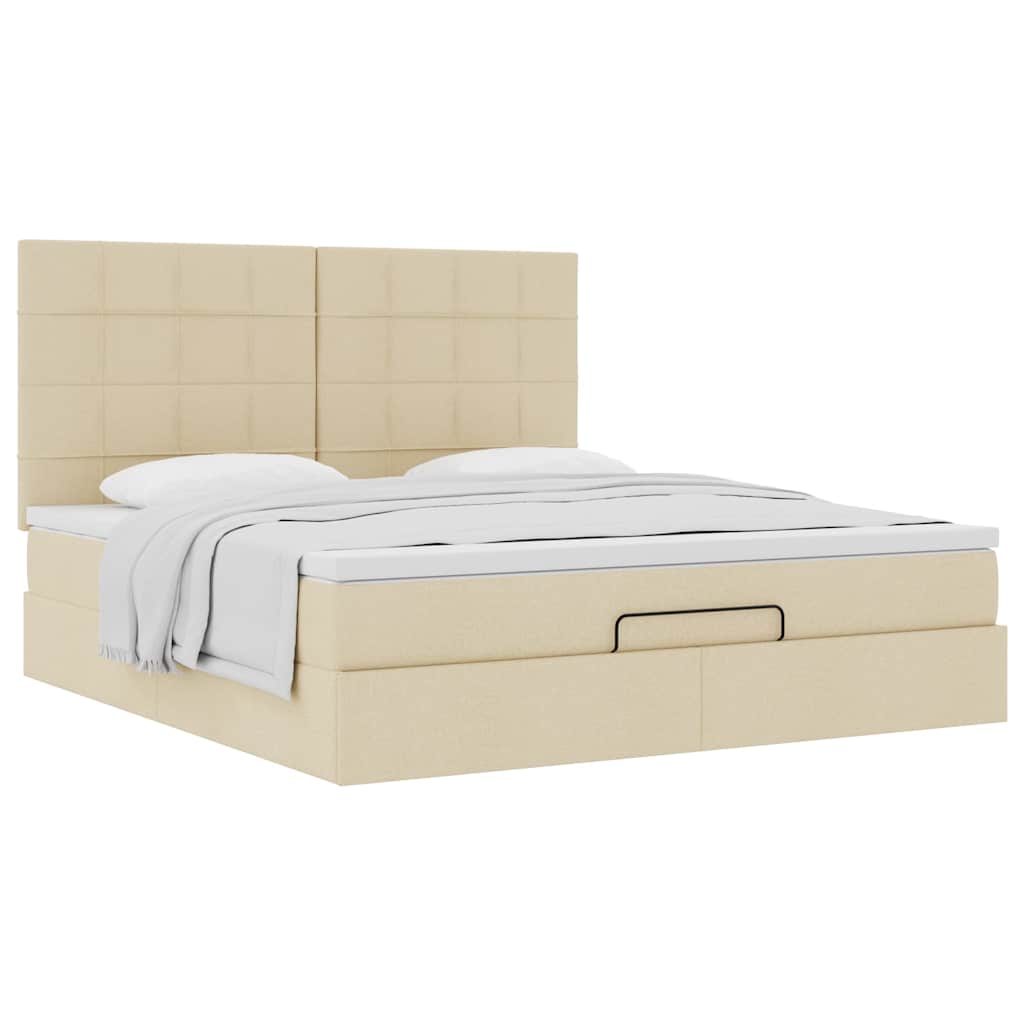 Cadre de lit ottoman avec matelas crème 160x200 cm tissu - XIOS