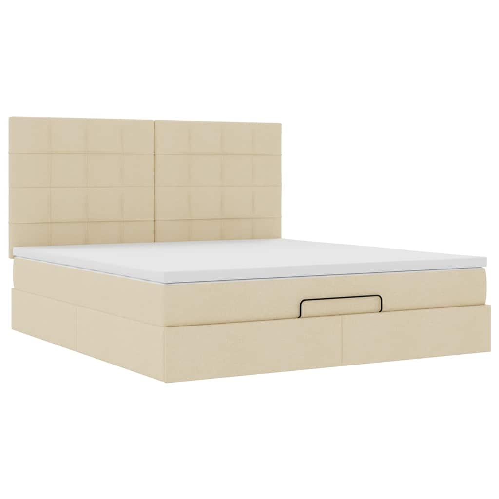 Cadre de lit ottoman avec matelas crème 160x200 cm tissu - XIOS