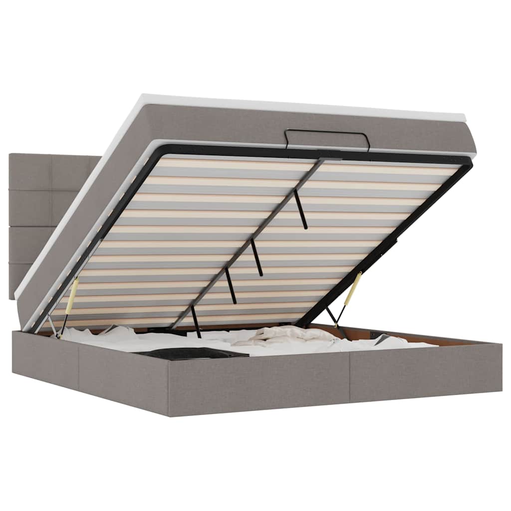Cadre de lit ottoman avec matelas taupe 180x200 cm tissu - XIOS