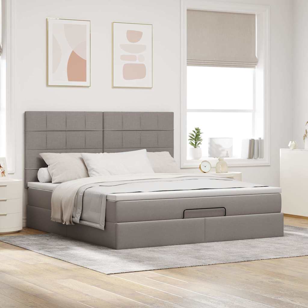 Cadre de lit ottoman avec matelas taupe 180x200 cm tissu - XIOS
