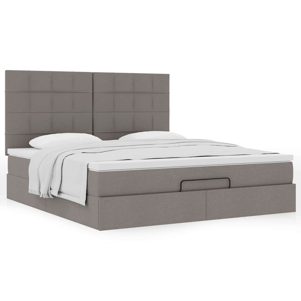 Cadre de lit ottoman avec matelas taupe 180x200 cm tissu - XIOS