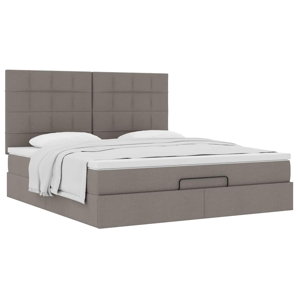 Cadre de lit ottoman avec matelas taupe 180x200 cm tissu - XIOS