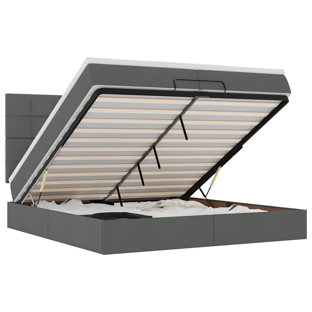 Cadre de lit ottoman avec matelas gris foncé 200x200cm tissu - XIOS