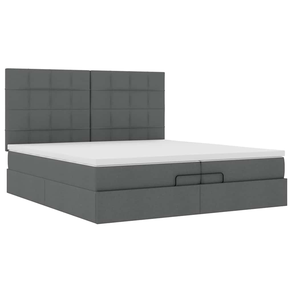 Cadre de lit ottoman avec matelas gris foncé 200x200cm tissu - XIOS