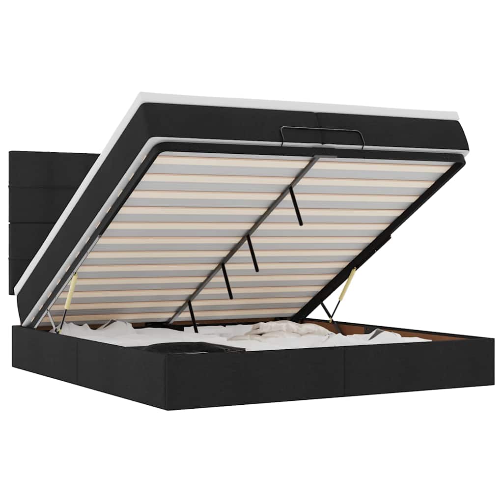 Cadre de lit ottoman avec matelas noir 200x200cm tissu - XIOS