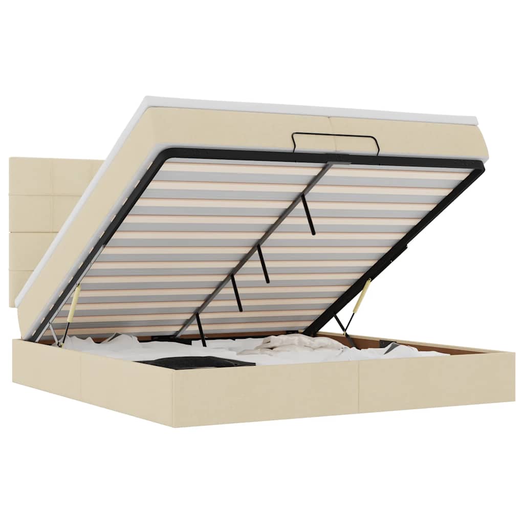 Cadre de lit ottoman avec matelas crème 200x200cm tissu - XIOS