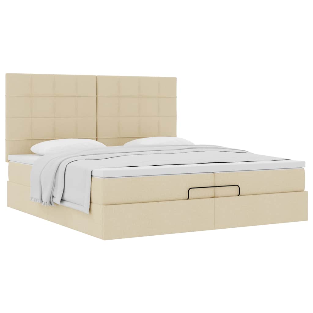 Cadre de lit ottoman avec matelas crème 200x200cm tissu - XIOS
