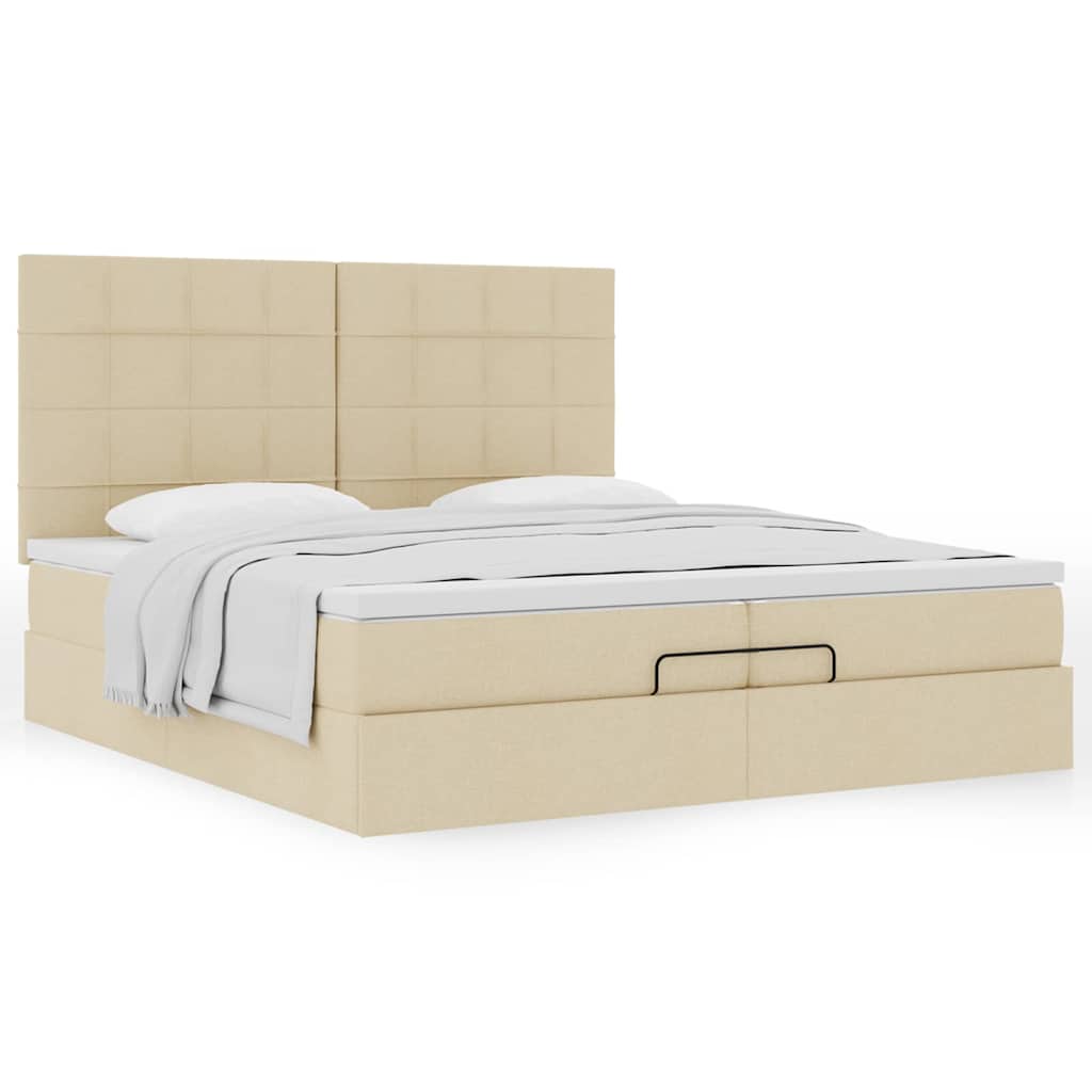 Cadre de lit ottoman avec matelas crème 200x200cm tissu - XIOS
