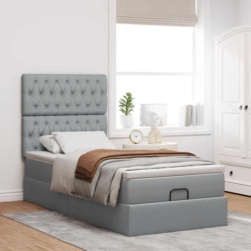 Cadre de lit ottoman avec matelas gris clair 80x200 cm tissu - XIOS